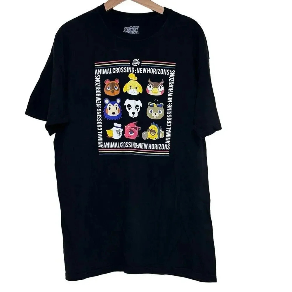 Animal Crossing men's XL black  new Horizons  characters‎ Grid graphic T-shirt